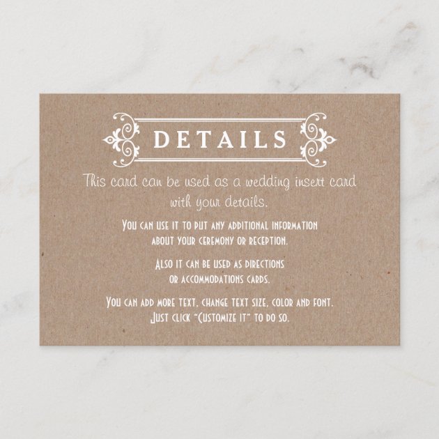 Frame Kraft Cardboard Paper Wedding Details Insert