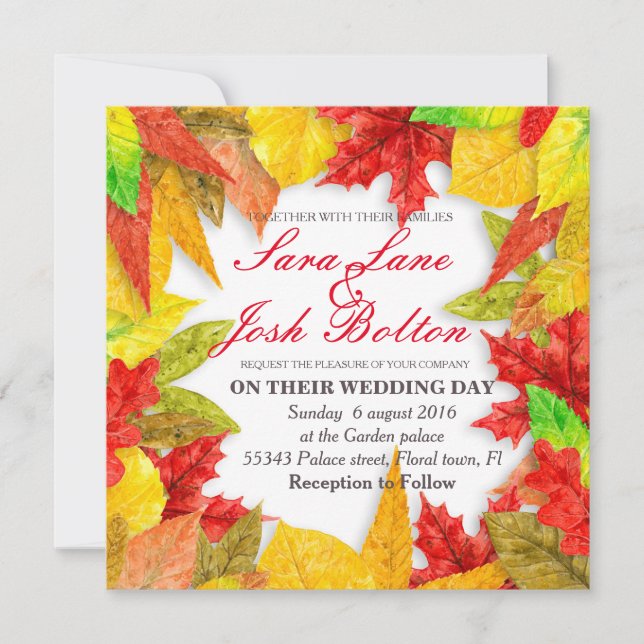 Frame of colorful autumn leaves invitation (Front)