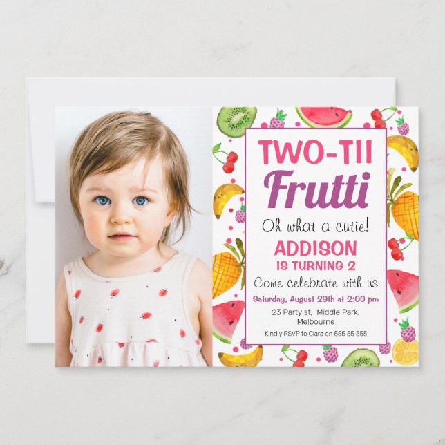 Frame Photo Two-tti Frutti 2nd Birthday Invitation (Front)