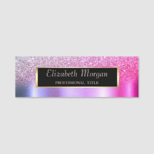 Frame Purple Violet Glitter Ombre Metallic Name Tag