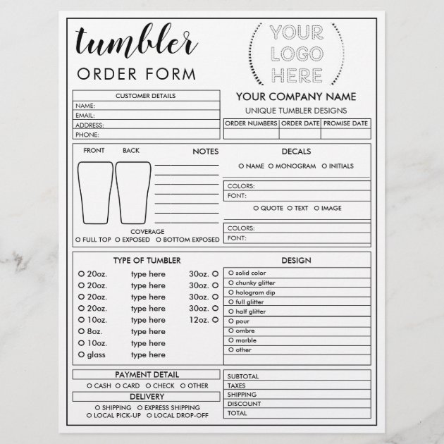 Frame Tumbler Mug Cup Order Form Flyer