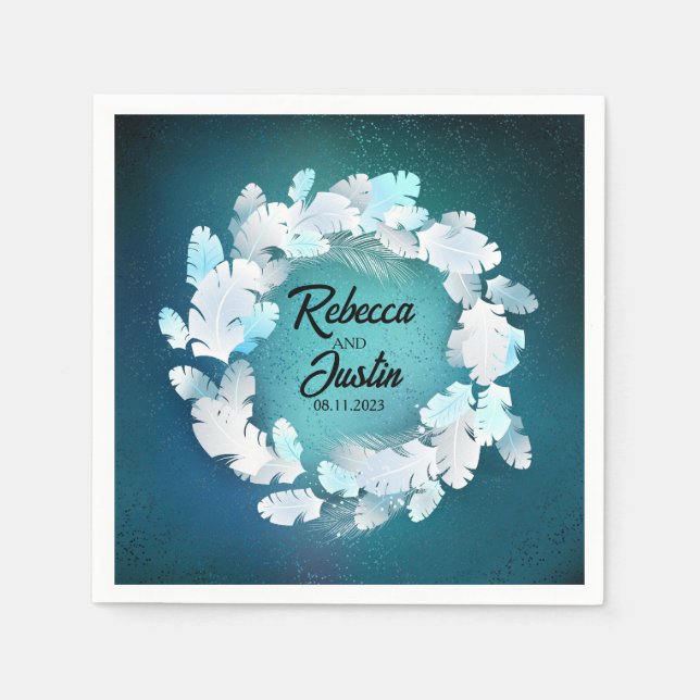Frame White Feathers Floral Modern Boho Napkins (Front)