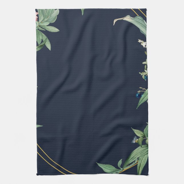 Frame with Green Leaves navy Kitchen Towel (Vertical)