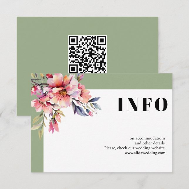 Frame with rhododendron branch and flowers wedding enclosure card (Front/Back)