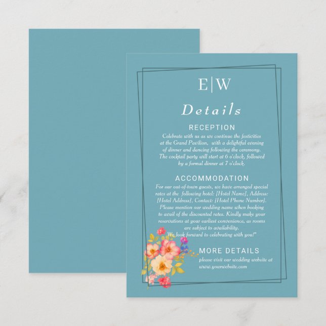  Frame with Roses, Wedding style on retro blue Enclosure Card (Front/Back)