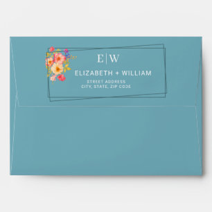 Frame with Roses, Wedding style on retro blue Envelope