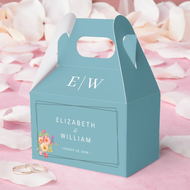  Frame with Roses, Wedding style on retro blue Favor Boxes (Wedding)