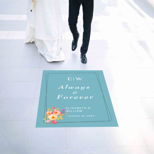  Frame with Roses, Wedding style on retro blue Floor Decals (Wedding)