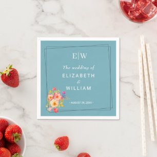  Frame with Roses, Wedding style on retro blue Napkins