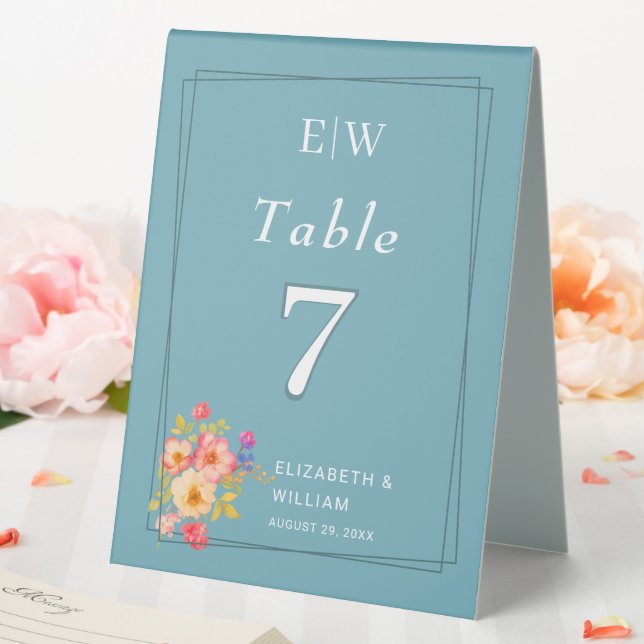  Frame with Roses, Wedding style on retro blue Table Tent (In SItu (Wedding))