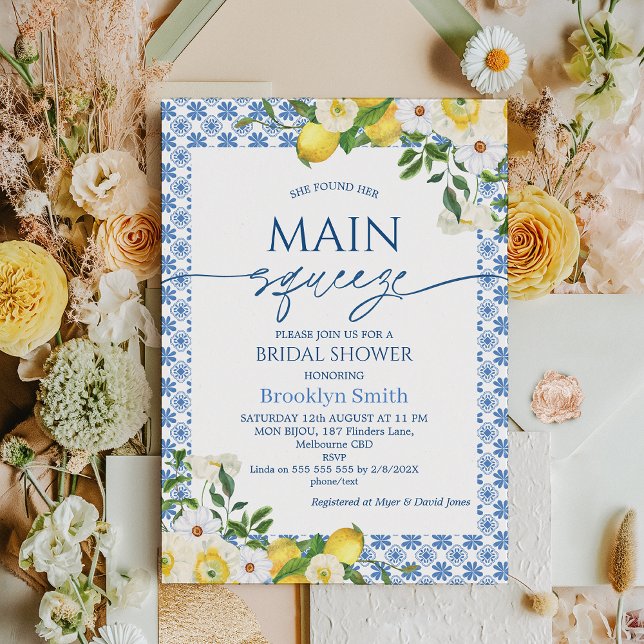 Frame Yellow Floral Lemon Themed Bridal Shower Invitation (Lemon Bridal Shower Invitation Temple, Blue Tiles Floral Lemon Bridal Shower Invite, Mediterranean )