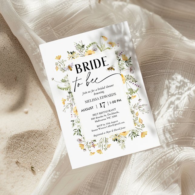Frame Yellow Wildflower Meant To Bee Bridal Shower Invitation (Bee Bridal Shower Invitation, Meant to Bee Bridal Shower Invite, Wildflowers Bees, Bee Themed Bridal)