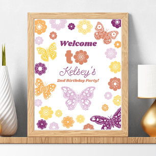 Frameable Retro Butterfly Birthday Welcome