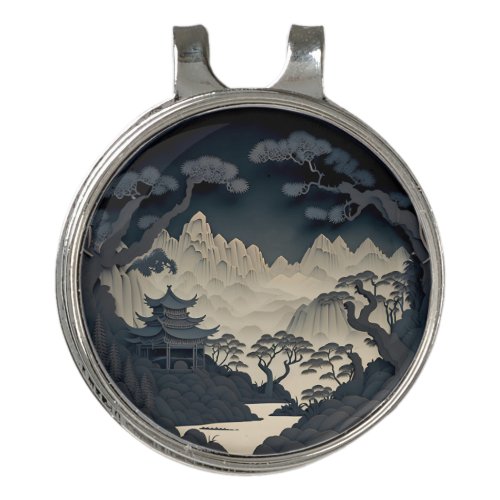 Framed 3D Chinese Landscape Grey Hat Clip