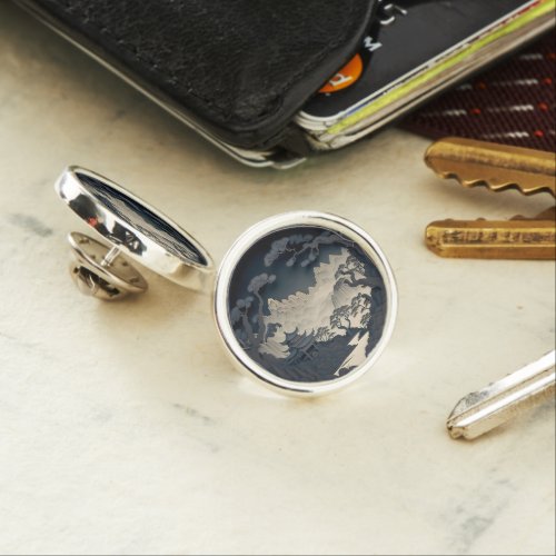 Framed 3D Chinese Landscape Grey Round Lapel Pin