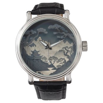 Framed 3d Chinese Landscape Grey Watch by surfsprite at Zazzle