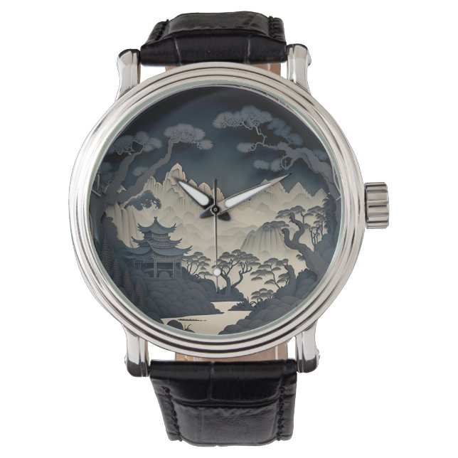 Framed 3D Chinese Landscape Grey Watch (Front)
