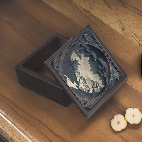 Framed 3D Chinese Landscape Grey Wooden Gift Box