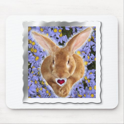 Framed Adorable Bunny with Sweet Heart Mouse Pad