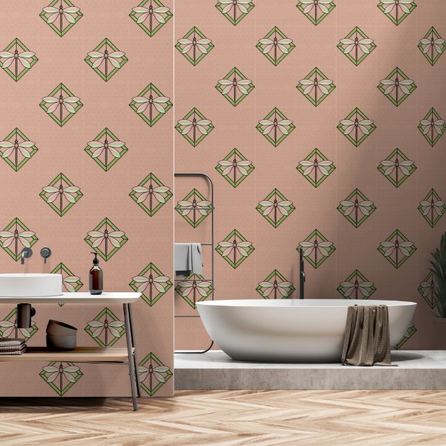 Framed Art Nouveau Butterfly on Cameo Pink Wallpaper (Bathroom)
