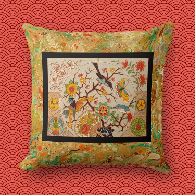 Framed Birds and Butterflies Throw Pillow (Creator Uploaded)