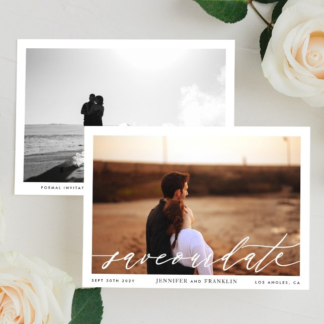 Framed Black and White QR Code Photo Calligraphy Save The Date (Creator Uploaded)