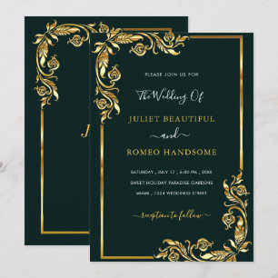 Framed Black Gold Wedding Invitations Template