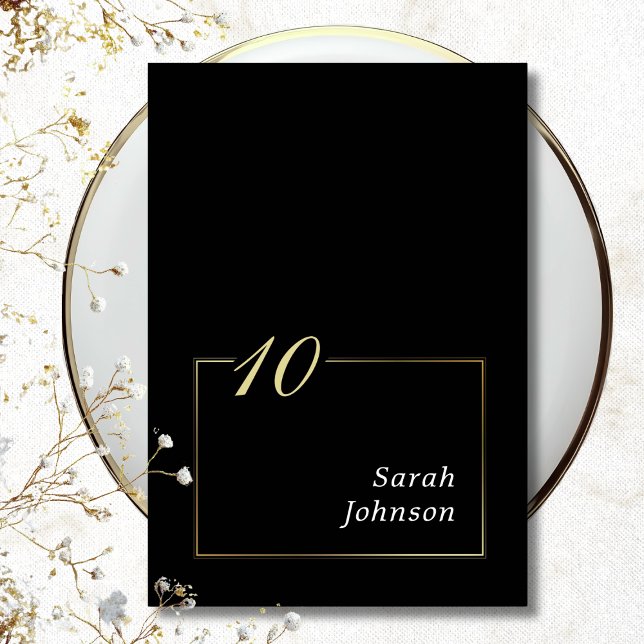 Framed Black White Gold Elegant Script Minimal Table Number (Creator Uploaded)