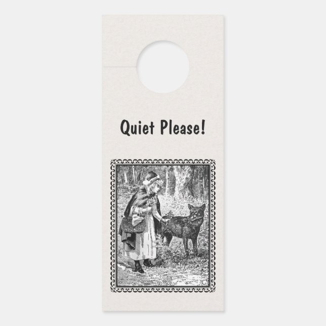 Framed Black White Illustration Red Riding Hood Door Hanger (Front)