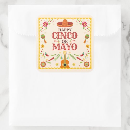 Framed Cinco de Mayo Mexican Fiesta Party Square Sticker