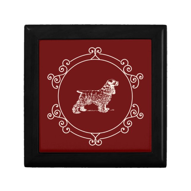 Framed cocker spaniel Wooden Jewelry Keepsake Box (Front)