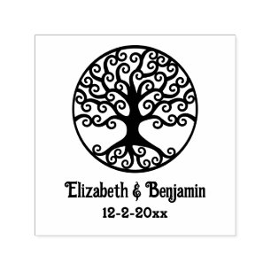 Framed Curly Tree of Life Couple Names Date Self-inking Stamp
