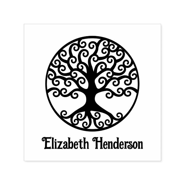 Framed Curly Tree of Life with Optional Name Self-inking Stamp (Design)