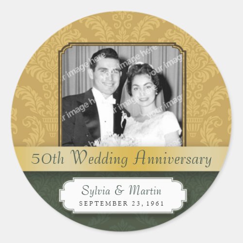 Framed Damask Golden 50th Anniversary sticker