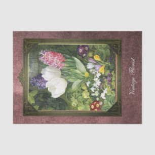 Framed Dutch Spring Flowers Botanical on Metallic Tissue Paper