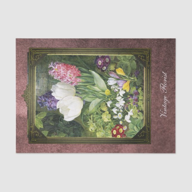 Framed Dutch Spring Flowers Botanical on Metallic  Tissue Paper (Front)