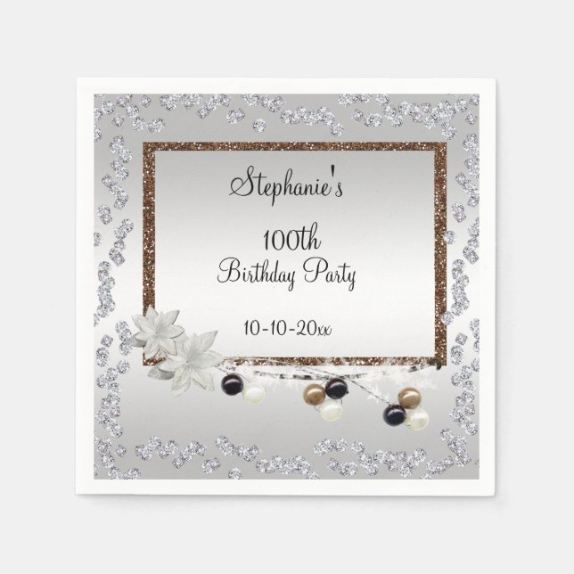 Framed Elegance 100th Birthday Party Paper Napkins (Front)