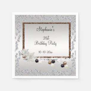 Framed Elegance 21st Birthday Party Paper Napkins