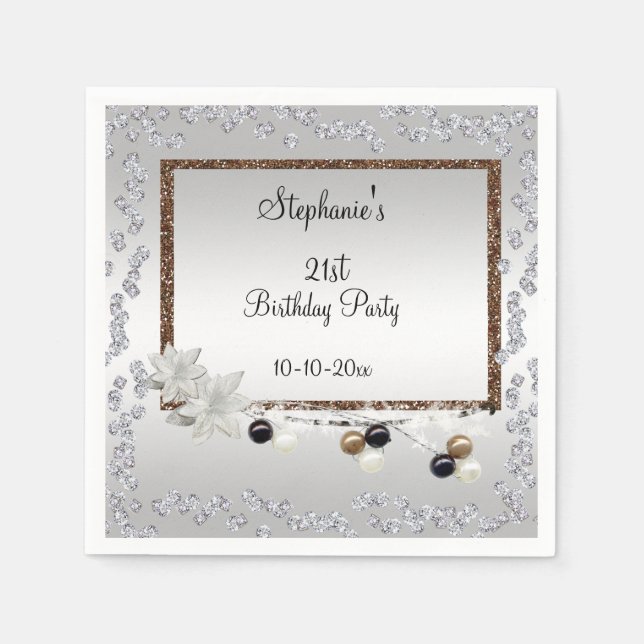 Framed Elegance 21st Birthday Party Paper Napkins (Front)
