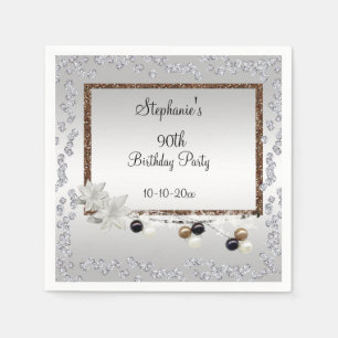 Framed Elegance 90th Birthday Party Paper Napkins