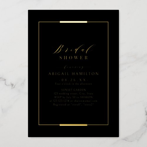 Framed Elegance Black Gold Simple Bridal Shower Foil Invitation