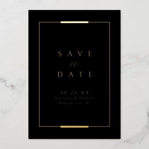 Framed Elegance Black Gold Simple Modern Wedding Foil Invitation