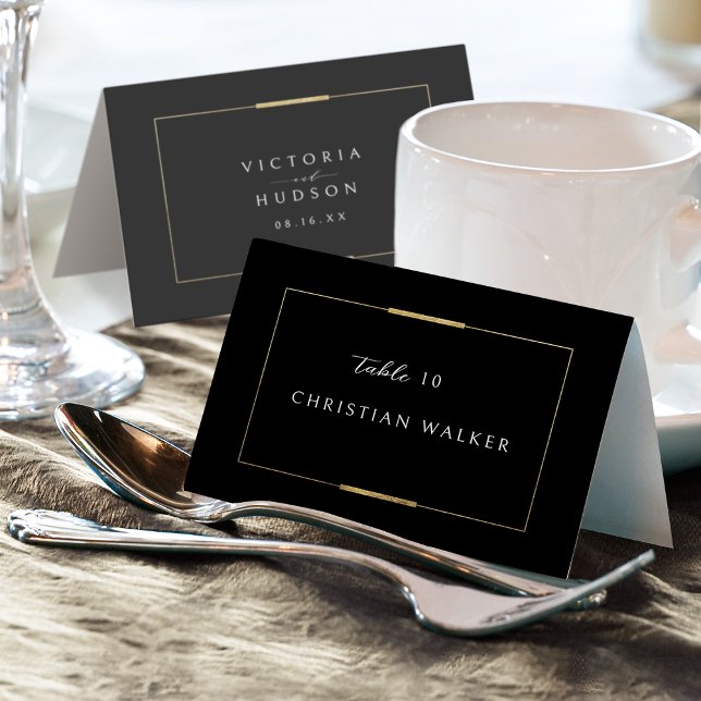 Framed Elegance Black Simple Foldable Place Card (Framed Elegance Black Simple Foldable Place Card)