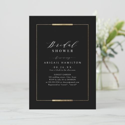 Framed Elegance Black Simple Modern Bridal Shower Invitation