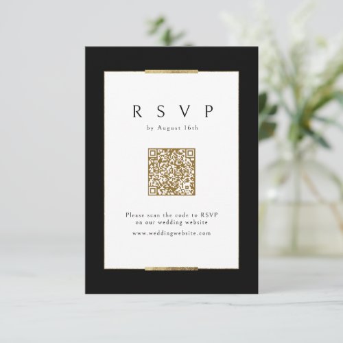 Framed Elegance Black Simple Modern Classy QR code RSVP Card
