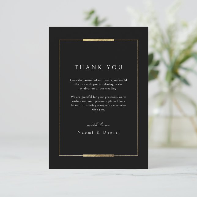 Framed Elegance Black Simple Modern Classy Wedding Thank You Card (Standing Front)