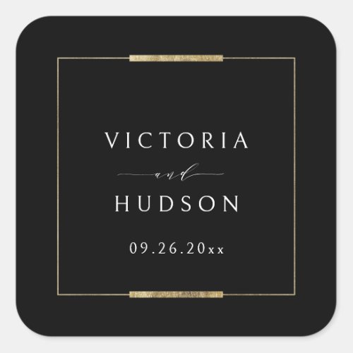 Framed Elegance Black Simple Modern Wedding Square Sticker