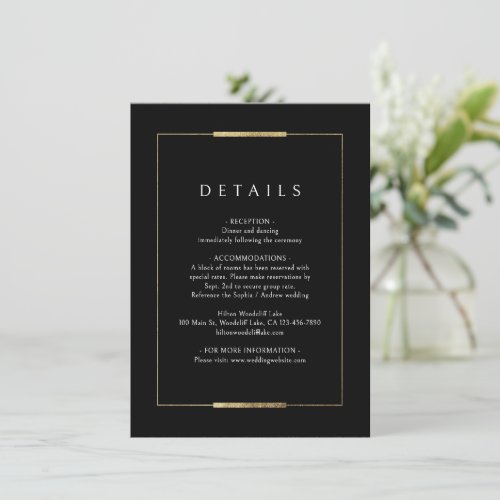 Framed Elegance Black Simple Wedding Details Enclosure Card