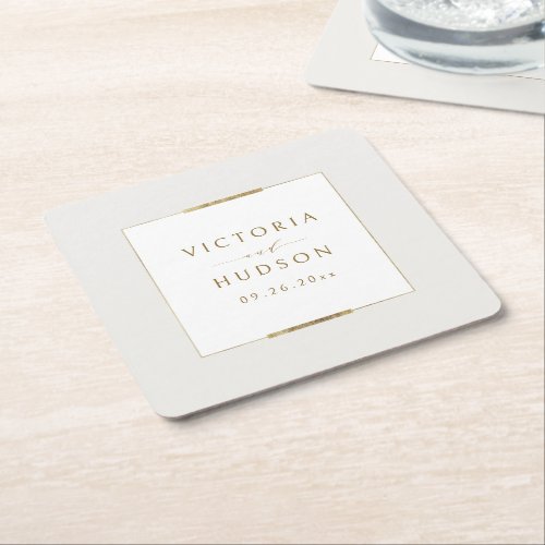 Framed Elegance Simple Modern Classy Wedding Square Paper Coaster