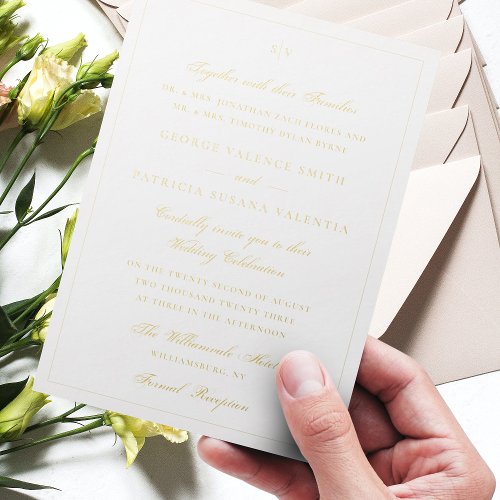 Framed Elegant Monogram Gold Foil Wedding Invite